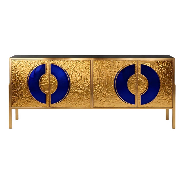 Handcrafted Brass Sideboard with Sapphire Blue Enamel from Justfurnituress SRL For Sale
