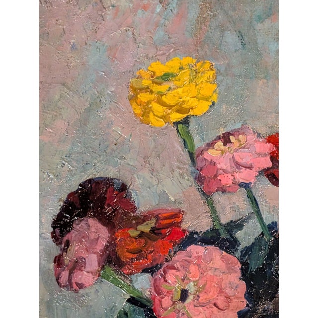French Normandy School Post-Impressionist Oil on Canvas Still Life Flowers Fruit by Franck Innocent, 1941 For Sale - Image 9 of 13