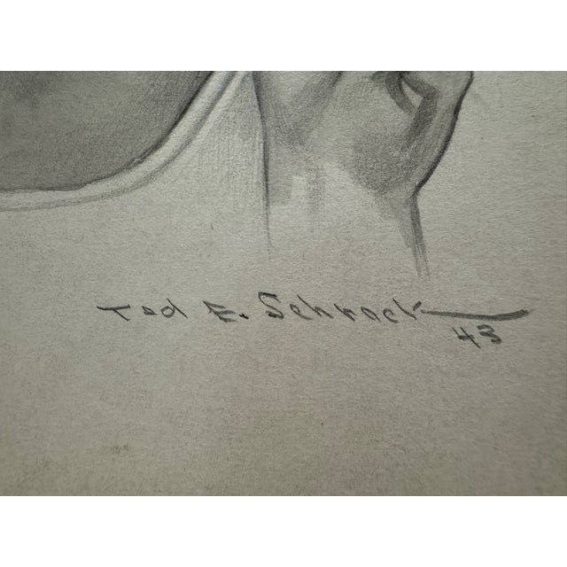 1940s 1940s Original Signed Graphite Illustration of Glamorous Woman With Cigarette, 10.75 X 7.75 In. For Sale - Image 5 of 5