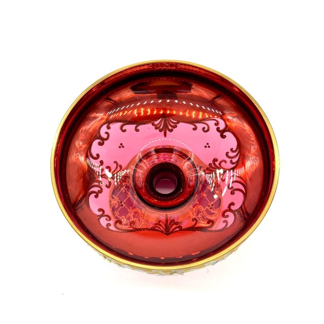 Antique Moser Bohemian Cranberry Glass Epergne Gold Gilt With Raised Enamel Floral Design For Sale In New York - Image 6 of 11