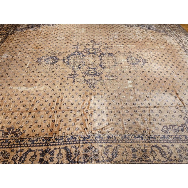 Early 20th Century Vintage Turkish Oushak Rug, Hand-Knotted Wool, Geometric Design, Camelhair, 15' X 18' For Sale - Image 5 of 18