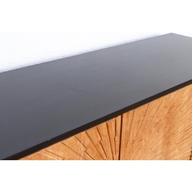 The Sunburst Sideboard Carved Teak Media Console For Sale - Image 4 of 10