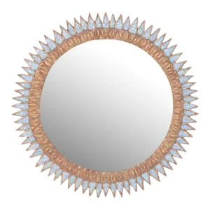 A Large Inca Light Blue Textured Glass and Resin Convex Mirror, in the Manner of Line Vautrin. Contemporary.