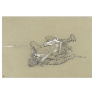 Ernest Crofts RA, Fallen Soldier, Imperial Guard, Waterloo, Late 19th Century, Graphite Drawing For Sale
