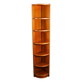 1960s Mid Century Danish Modern Corner Bookshelf Unit Teak Rounded Shelf Vintage For Sale