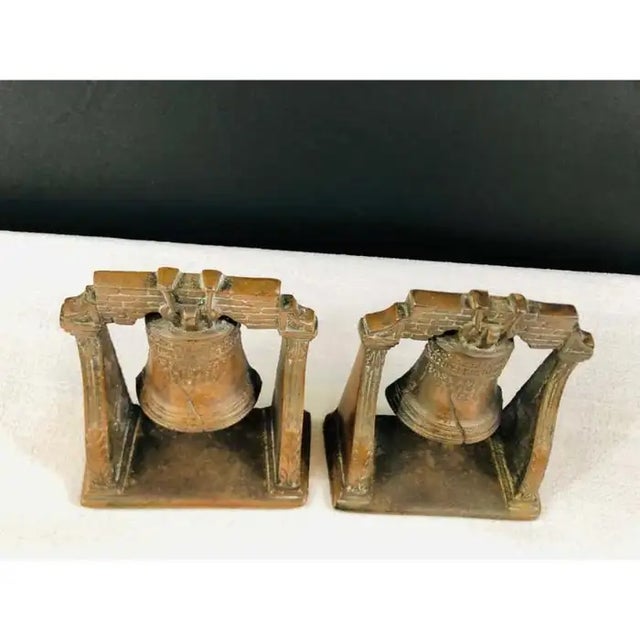 Medieval Antique Cast Bronze Mission Bell Sculpture Bookend, a Pair For Sale - Image 4 of 7