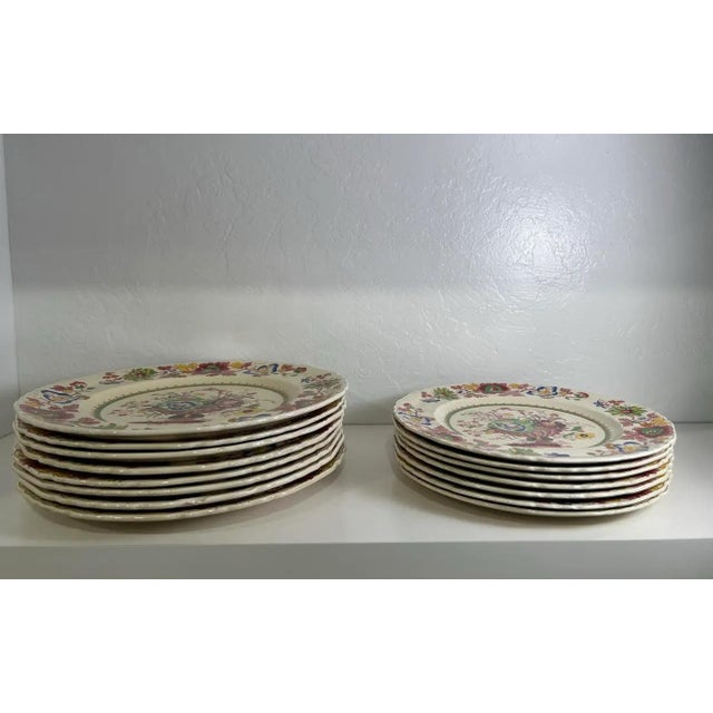 Raspberry Pink Strathmore Pattern by Mason’s England - Ironstone Set of 15 Dinner and Luncheon Size For Sale - Image 8 of 11