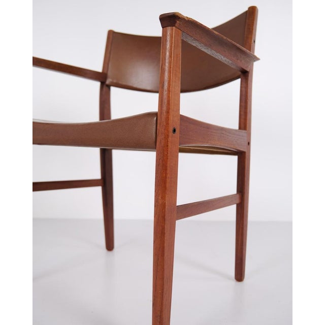 Wood Vintage Danish Armchair in Teak and Brown Leather, 1960s For Sale - Image 7 of 11