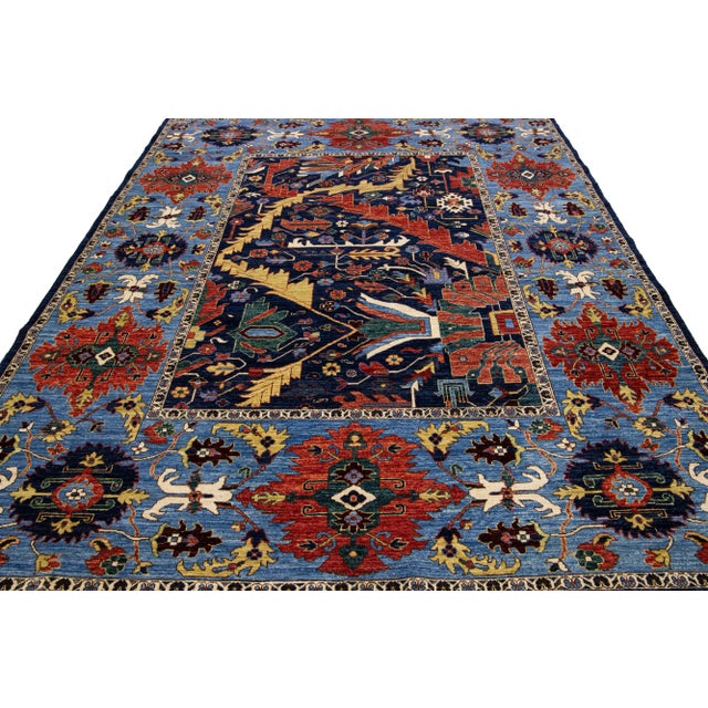 Modern Multicolor Modern Serapi Style Handmade Allover Designed Wool Rug For Sale - Image 3 of 8