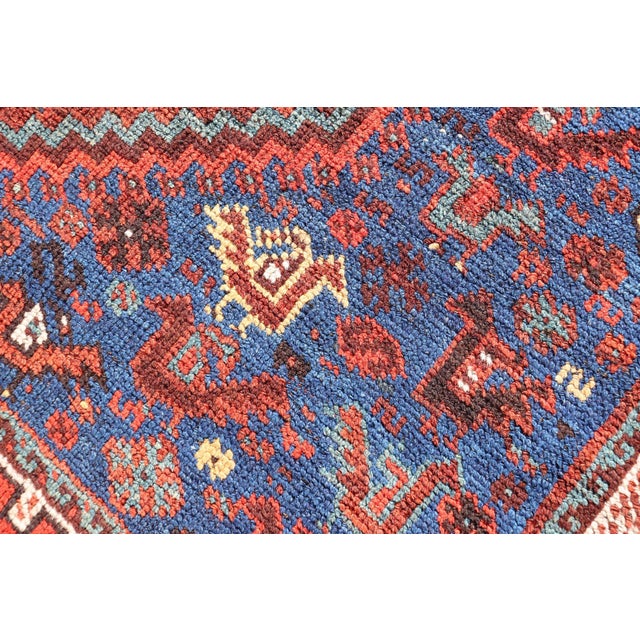 Antique Persian Shiraz Rug With Indigo Field and Diamond Medallions For Sale - Image 10 of 12
