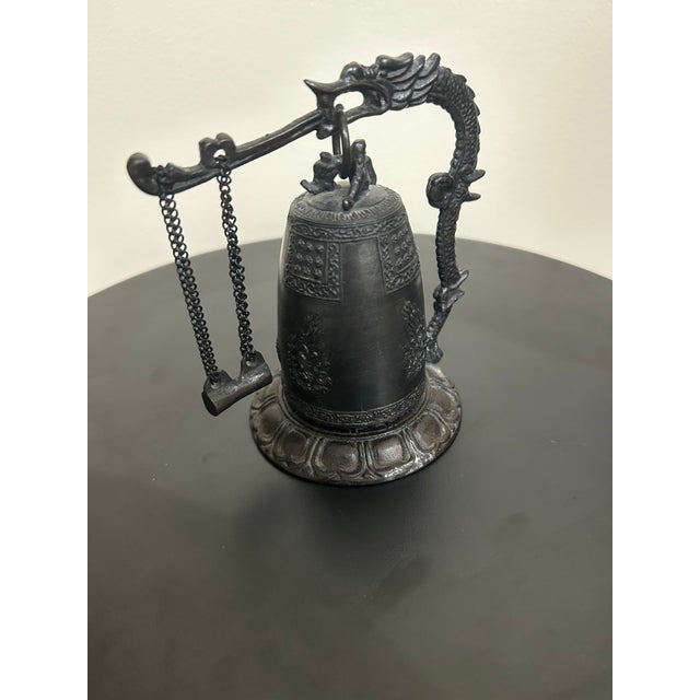 Black Vintage Japanese Cast Iron Dragon Temple Bell For Sale - Image 8 of 17