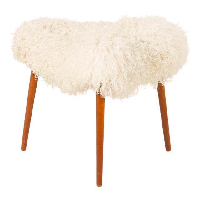 Mid-Century Scandinavian Triangular Ottoman in Long Hair Sheepskin, Denmark, 1960s For Sale