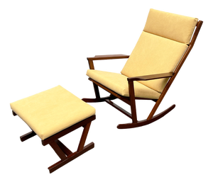 Set of Mid-Century Danish Rocking Chair with Footstool by Poul Volther for Frem Røjle, 1960s