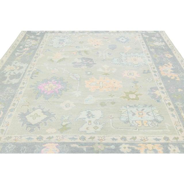 8x10 Modern Oushak Style Hand-Knotted Wool Area Rug – Pastel Sage & Slate Blue For Sale In New York - Image 6 of 10