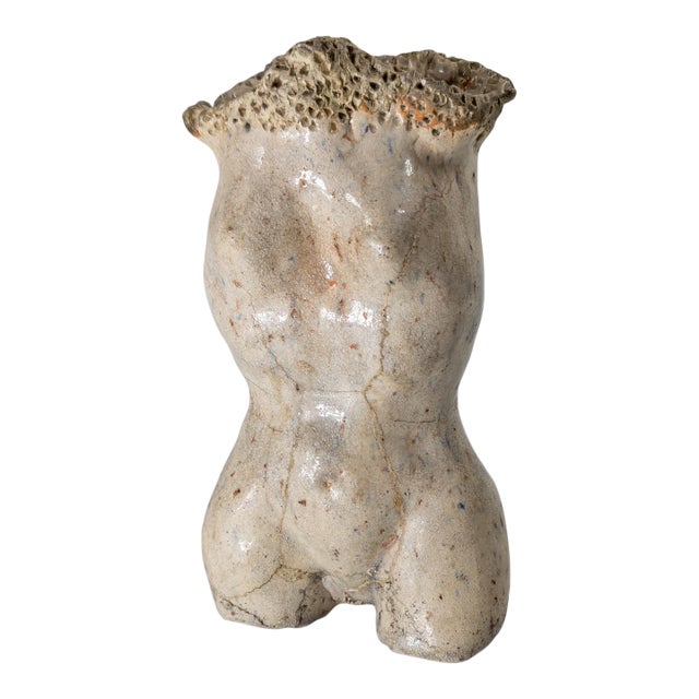 Mid-Century Modern Art Pottery Female Torso Figure Vase or Pen Holder For Sale