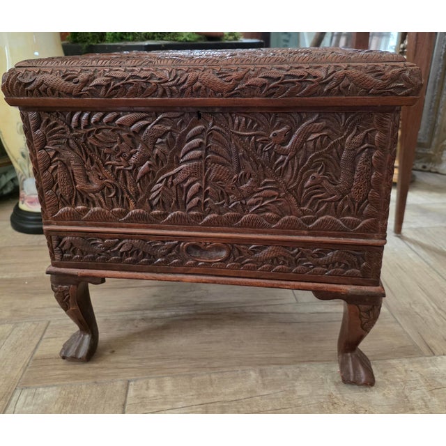 Indian Heavily Carved Sandalwood Jewelry Chest For Sale - Image 3 of 17
