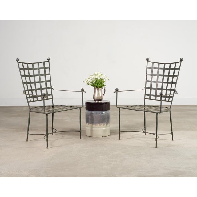 Rare iconic set of six mid-century modern Italian patio and garden dining armchairs designed by Mario Papperzini. The...