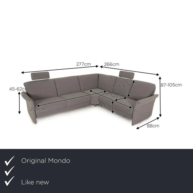 The Luminara sofa from Mondo is covered with gray fabric and stands on floor -down side parts. The classic design and the...