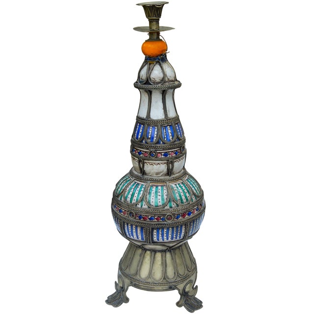 Teal Antique Ceramic & Filigree Candleholder For Sale - Image 8 of 8