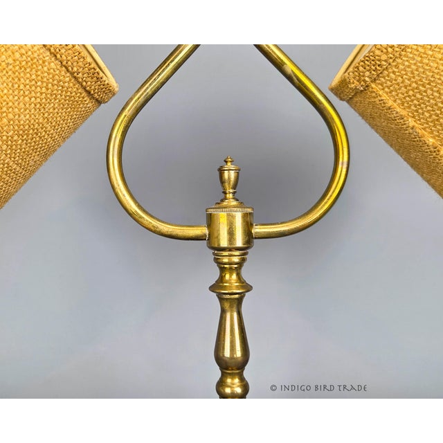 Vintage Solid Brass Gooseneck Accent Lamp With Double Arms and Two Shades For Sale - Image 4 of 8