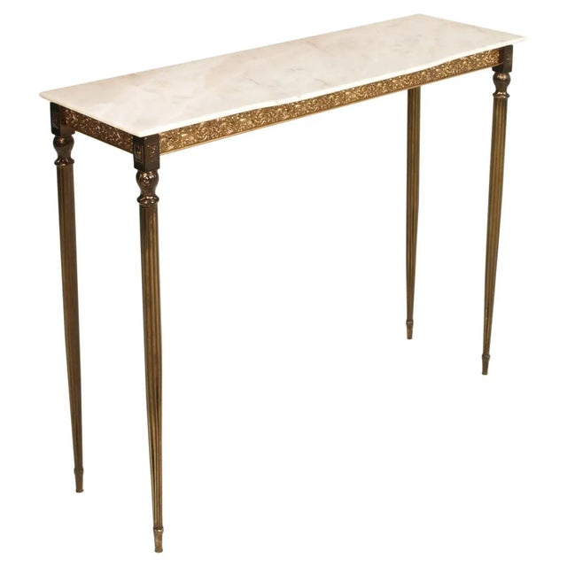 Mid-Century Art Nouveau Brass Entrance Console Table, Mirror & 2 Chairs, Set of 4 For Sale - Image 3 of 11