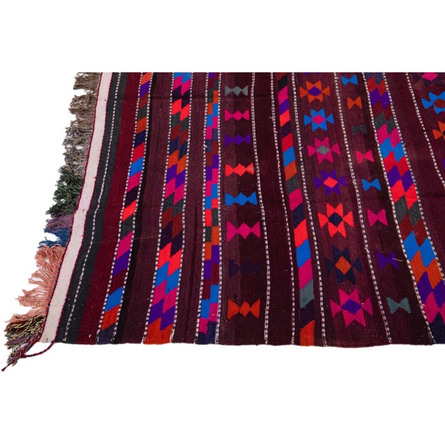 1960s Vintage Turkish Kilim Pink Handmade Tribal Wool Rug For Sale - Image 4 of 10