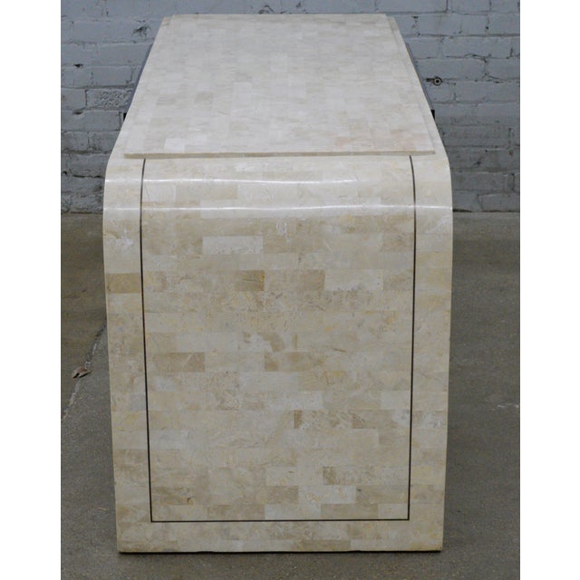 Maitland - Smith 1980s Maitland Smith Style Tessellated Stone Brass Waterfall Floating Console Table Writing Desk For Sale - Image 4 of 13