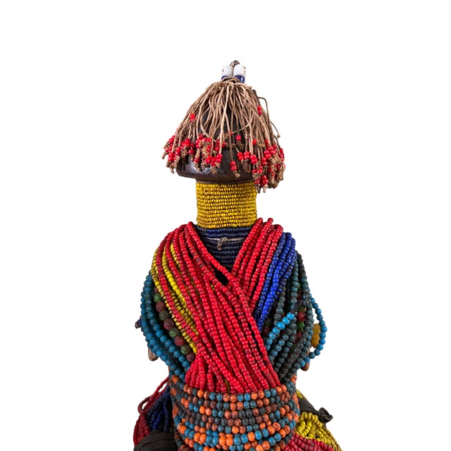 1980s Vintage African Beaded Fali Namji Fertility Doll Cameroon W/Wood Stand 11.5" H For Sale - Image 5 of 10