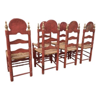 Polychrome Dining Chairs, 1950s, Set of 6 For Sale