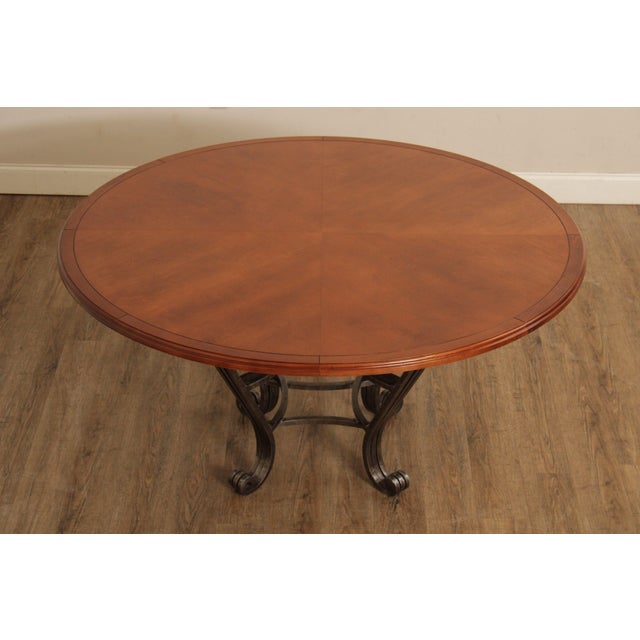 Late 20th Century Italian Style Round Wood Top Iron Base Dining Table