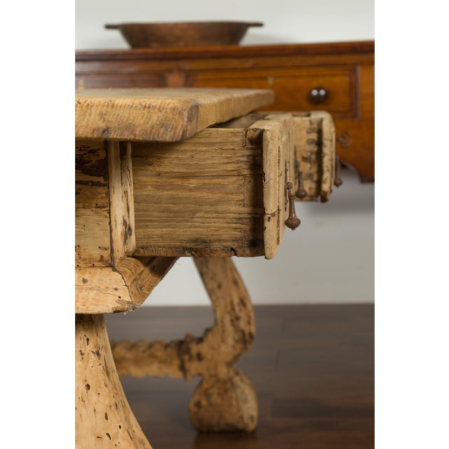 Spanish Baroque Style Bleached Walnut Trestle Base Farm Table, circa 1820 For Sale - Image 4 of 12