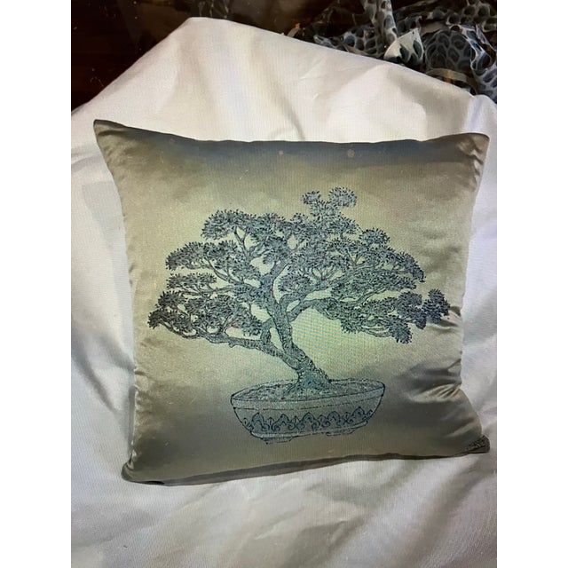 2020s Asian Inspired Bonsai of the Vanities. Jim Thomson Cedros Denim Silk Pillow Cover For Sale - Image 5 of 7