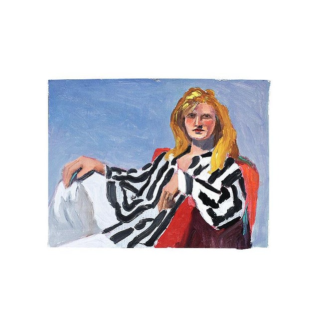 Blue Original Clair Seglem Portrait Painting of a Woman in Repose 23" X 17.5" For Sale - Image 8 of 8