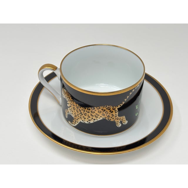 Lynn Chase Jaguar Jungle Porcelain Cup and Saucer With Gold Trim For Sale - Image 15 of 16