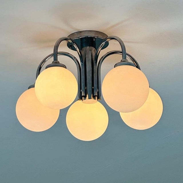 Chrome-Plated Atomic Sputnik Chandelier with White Glass Balls, 1970s For Sale - Image 10 of 11