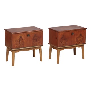 Danish Mid Century Modern Yew Bedside Tables, a Pair For Sale
