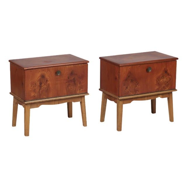 Danish Mid Century Modern Yew Bedside Tables, a Pair For Sale