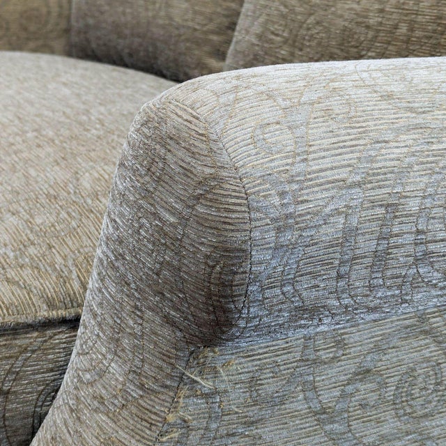 Textile Traditional Patterned Loveseat With Rolled Arms For Sale - Image 7 of 9