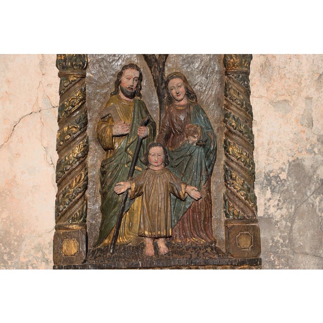 17th Century Large Baroque Holy Family Wooden Retable, Portuguese, 43.70" For Sale - Image 11 of 14
