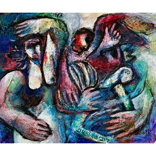 Arie Dubi, Israeli Judaica Original Painting, "Temptation" Dancing Polish Artist Arie Dubi For Sale