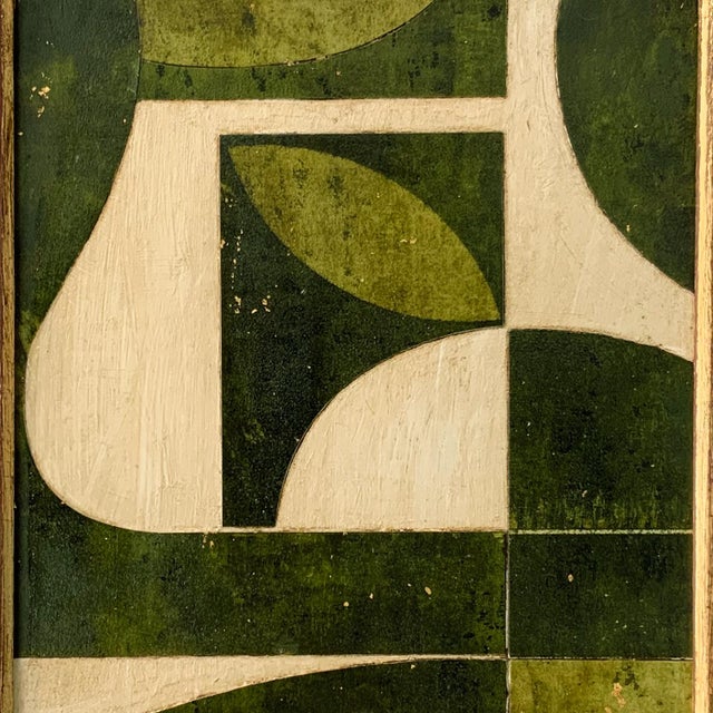 Mid-Century Modern Green Mid-Century Modern Inspired Collage in Vintage Painted Frame For Sale - Image 3 of 6