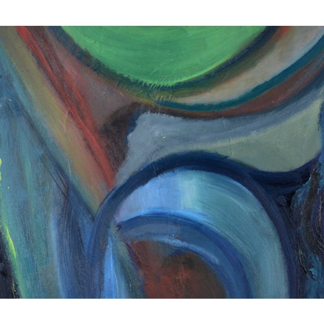 Bold abstract composition by California artist Catherine Freethy (American, b. 1962). Bold, sweeping shapes flow into each...