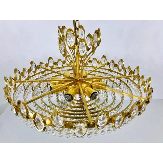 Golden Gilded Brass and Crystal Glass Chandelier by Palwa, Germany, 1960s For Sale - Image 6 of 11