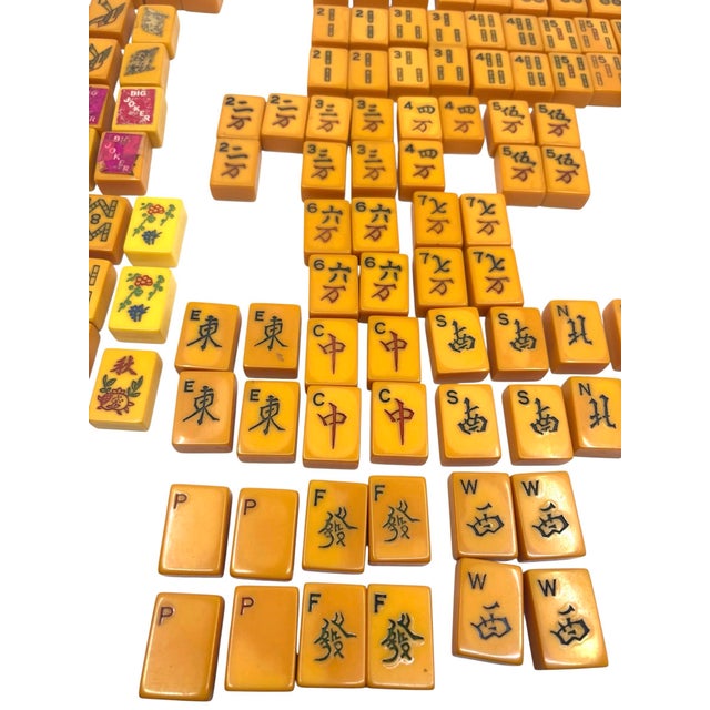 Yellow Vintage Bakelite Butterscotch Mahjong Tiles- A Set of 158 Pieces For Sale - Image 8 of 12