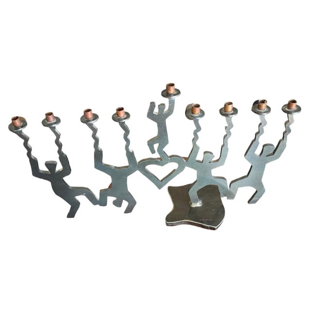 Keith Haring 1990s Modernist Cut Steel Art Menorah Dancing Figures For Sale - Image 4 of 12