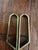 Vintage Brass Fireplace Tool Set With Hammered Hearth Stand and Glass Shelf Base For Sale - Image 4 of 12