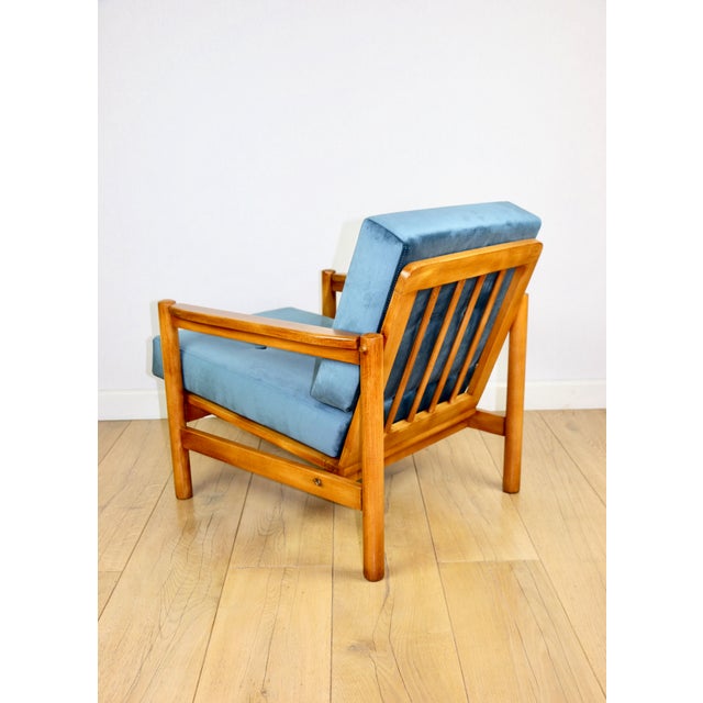 Vintage Lounge Chair in Sea Blue by Z. Bączyk For Sale - Image 3 of 13