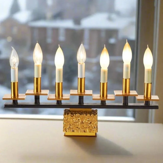 Mid-Century Modern Brutalist 7 Light Menorah Candelabra For Sale - Image 3 of 8