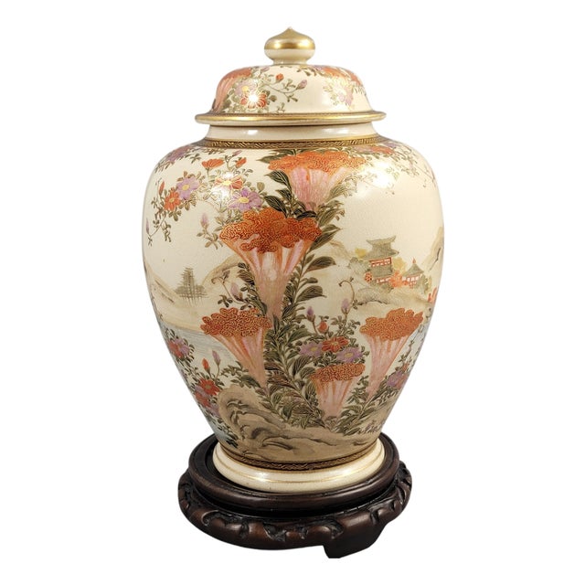 Kyoto Satsuma Covered Landscape Jar by Yamashu, 1890s For Sale