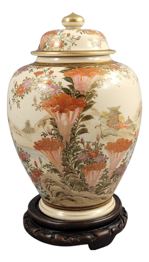 Kyoto Satsuma Covered Landscape Jar by Yamashu, 1890s